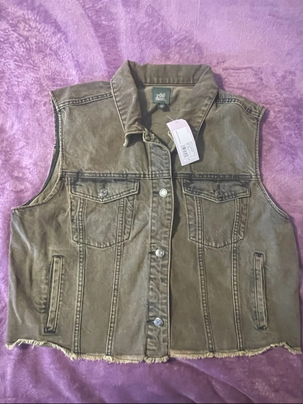 wild fable Olive Green Sleeveless Denim Jacket Vest